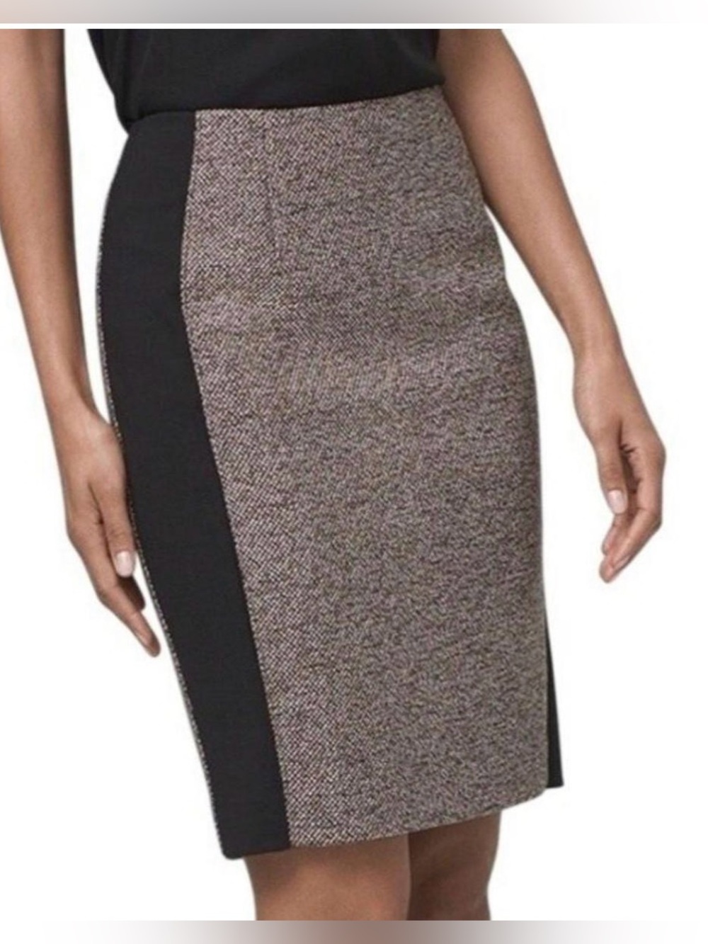 NWT White House Black Market Tweed Boot Skirt Black Camel Size 2
